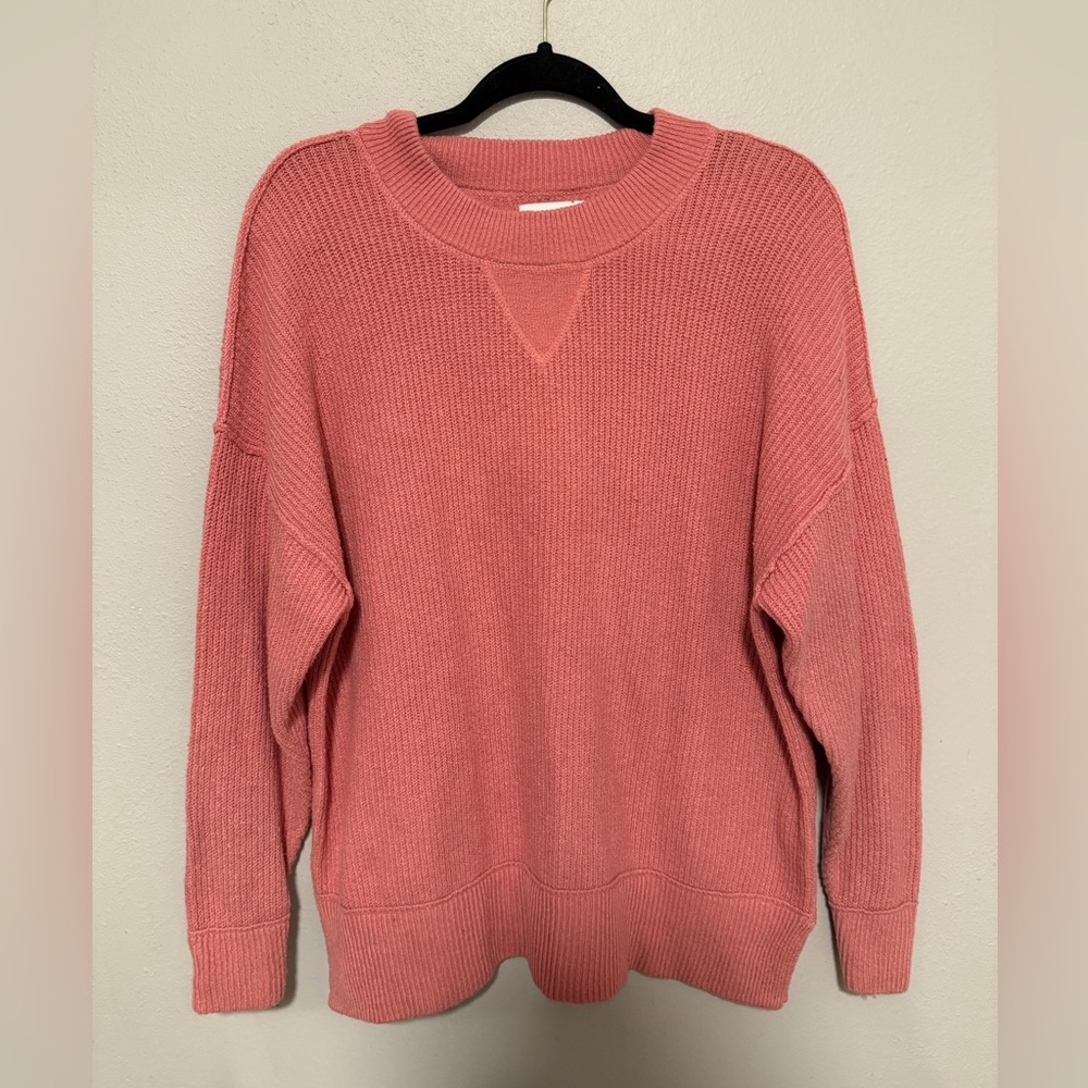 Aerie Coral Oversized Crew Neck Sweater